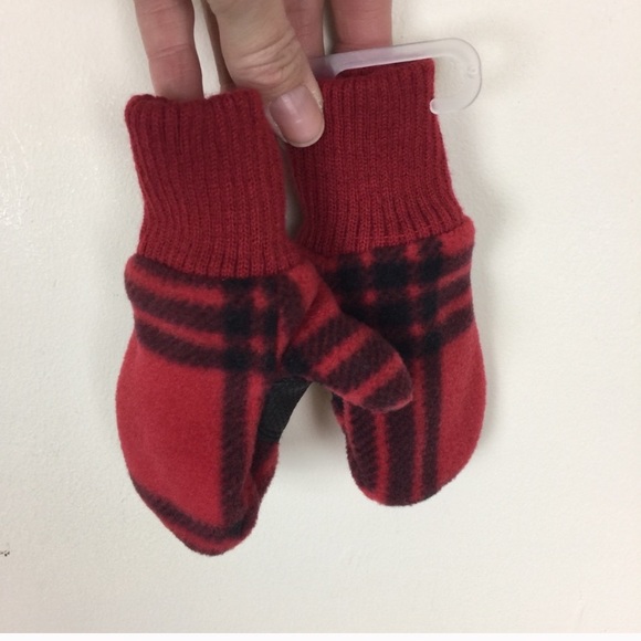 NWT GAP BABY Mittens Red Black Buffalo Check - Picture 3 of 7